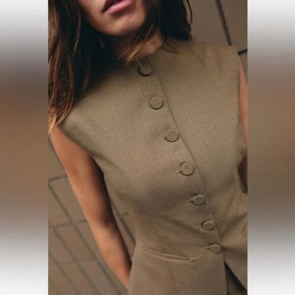 ZARA BUTTONED PLAID TOP - Picture 5 of 8